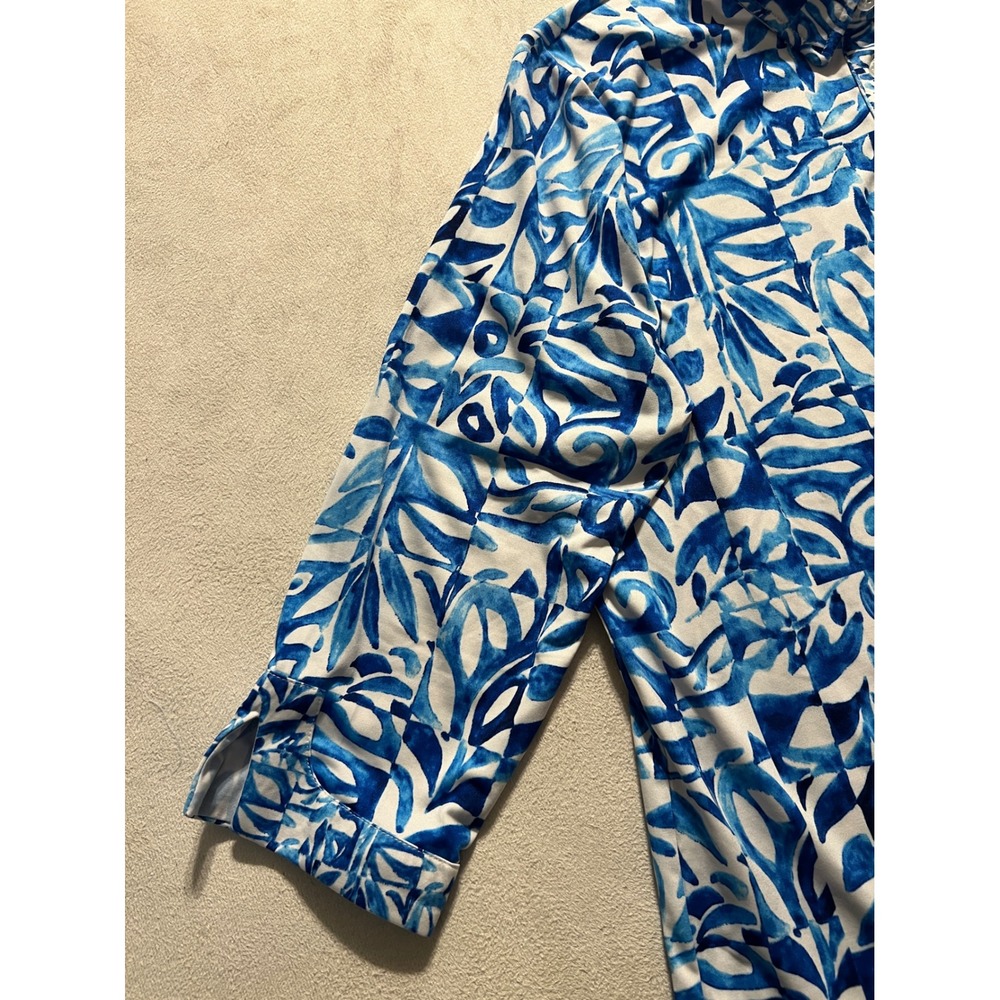 Stella Parker Collection Blue White Abstract Print Polo Shirt Womens Size Large - Picture 5 of 10